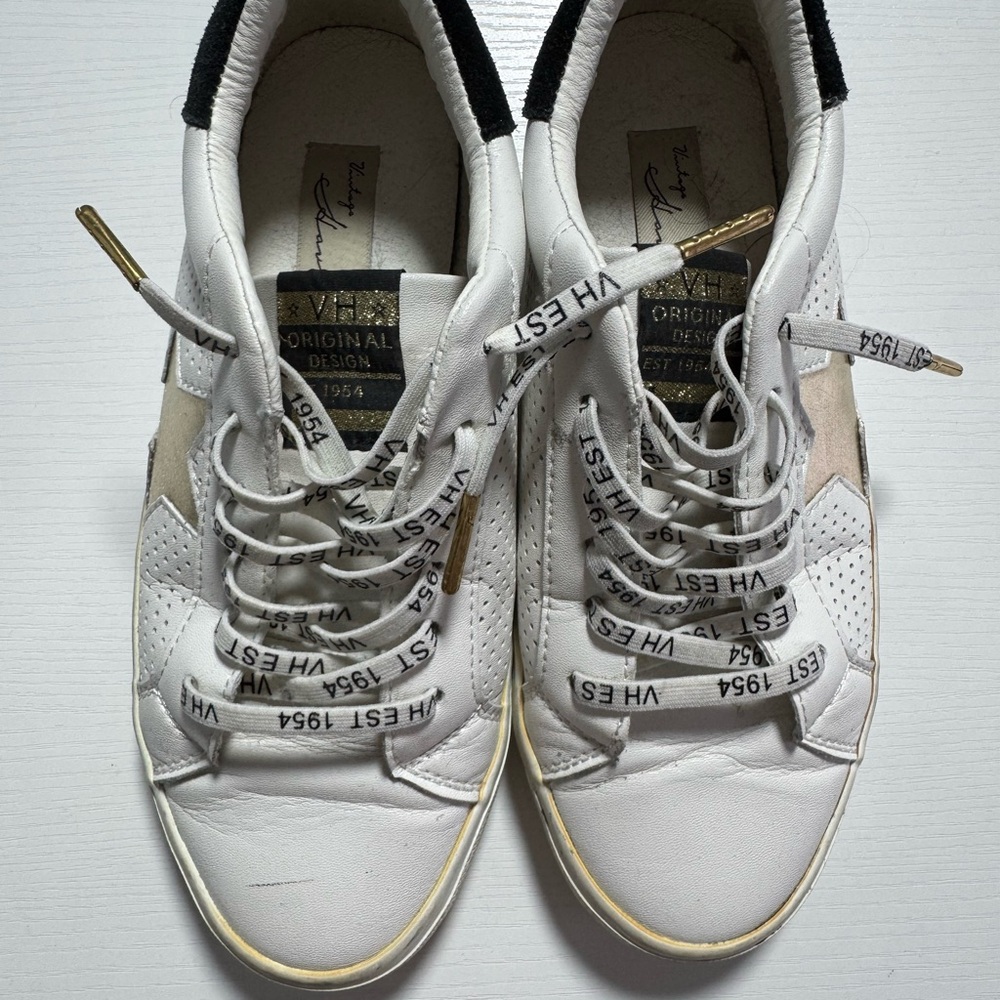 White Leather Sneakers with Black Accents